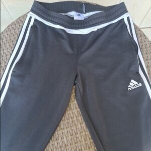 Vintage Adidas Women's Grey Joggers with White Stripes